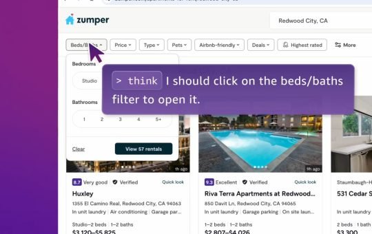 Screenshot of Amazon Nova Act in action, showing the advanced AI model engineered for smarter agents executing tasks within web browsers.